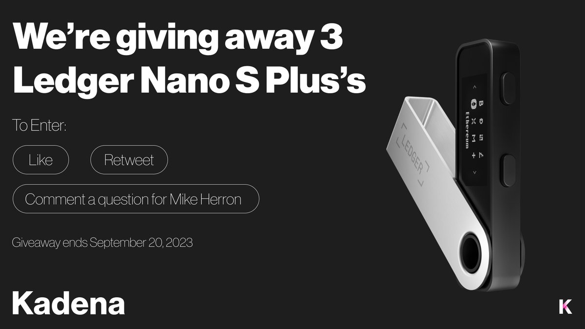 Here’s your chance to win one of three <a href="/Ledger/">Ledger</a> Nano S Plus's🛡️

All you have to do to enter:

- Like
- Retweet
- Leave a question for our CMO, <a href="/mherron54/">Mike Herron</a>

The winners will be announced shortly after the campfire! Good luck 🍀