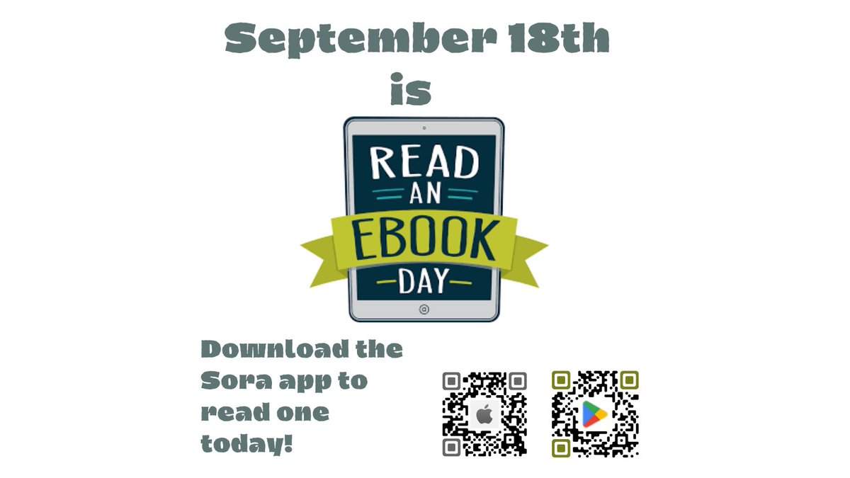 Celebrate by accessing our ebook collection on Sora!  Sign in via Classlink or download the app.  #ReadMore #ReadAnEbookDay #Sora