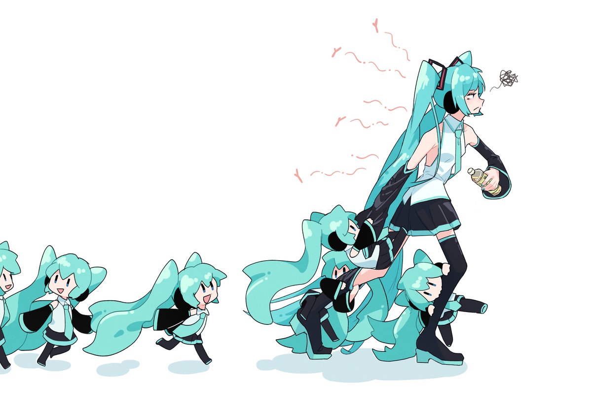 hatsune miku multiple girls twintails long hair squiggle skirt shirt detached sleeves  illustration images