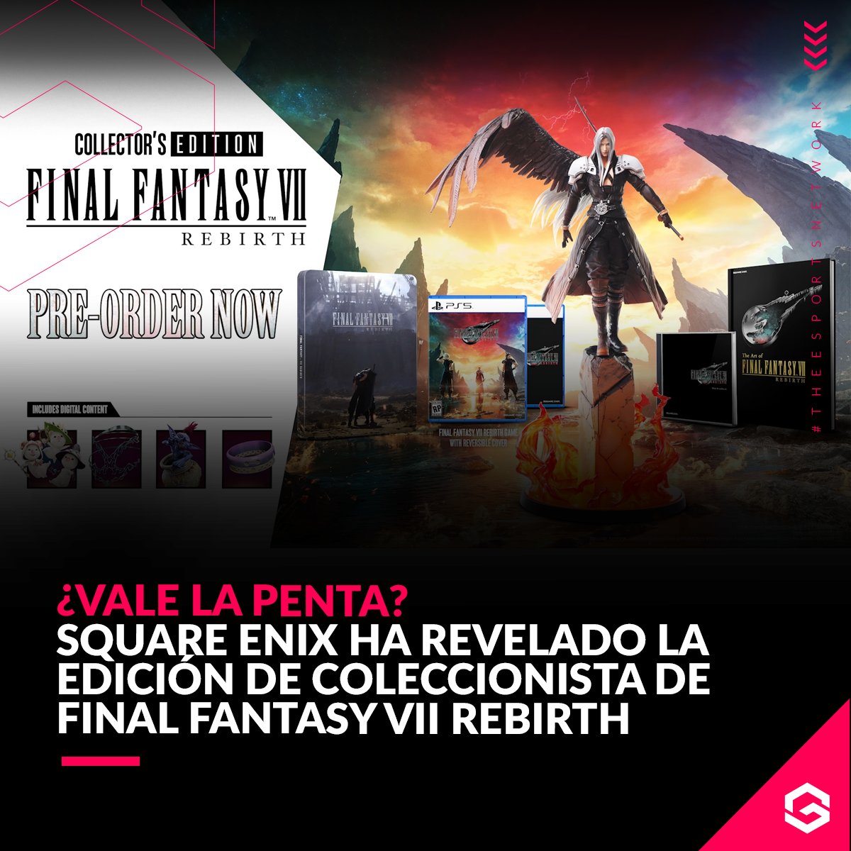 La edición de coleccionista de Final Fantasy VII Rebirth ha comenzado a dar vueltas por redes por su elevadísimo costo.

Según el anuncio, esta incluirá un libro de arte, un minisoundtrack, un case de metal, y una estatua de 48 cm. de Sephiroth por "tan solo" unos $349.99.