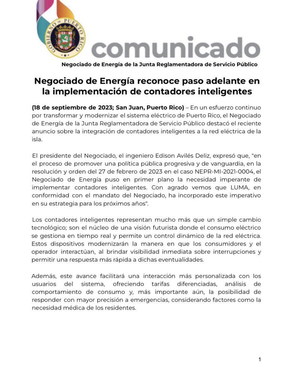 JuntaJRSP's tweet photo. Política Pública💡| En un esfuerzo continuo por transformar y modernizar el sistema eléctrico de Puerto Rico, el #NEPR destaca la integración de contadores inteligentes a la red eléctrica de la isla como una política pública progresiva y de vanguardia.
Más detalles aquí ⬇️ https://t.co/1HFgkB9SBk