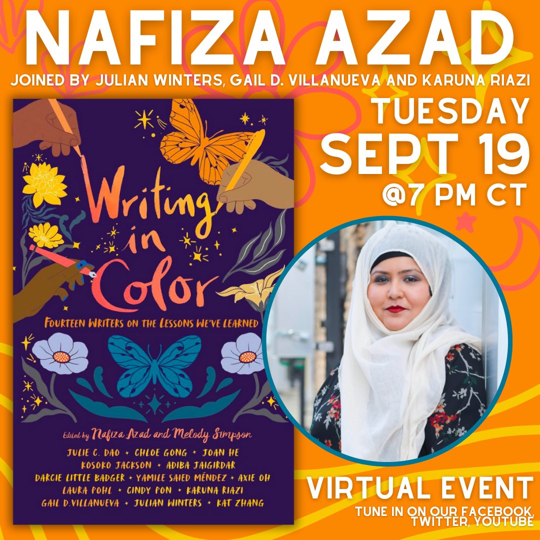 Hey friends! Join us in celebrating the launch of WRITING IN COLOR anthology edited by Nafiza Azad & Melody Simpson 🎉 we’ll be having a virtual event with @novelneighbor tomorrow, 19 Sept 2023, 7pm CT. If you’re in the Philippines, that’s 8am next day 😊 see you there 😘💕❤️