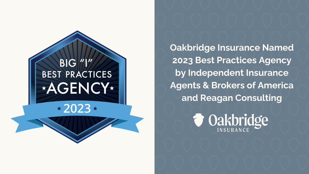 OakbridgeInsure's tweet image. Oakbridge is honored to be named a 2023 Best Practices Agency by @IndAgent and Reagan Consulting. 
Learn more: oakbridgeinsurance.com/news/oakbridge… 
#DeeplyRooted
(1/2)