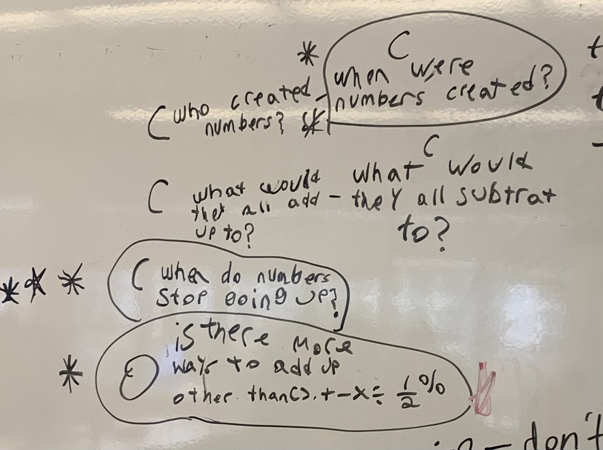 Tried some #QFT in #MTH1W today…wow! Ss created questions for the prompt “Numbers”. Plan to use these questions to inform what we are going to be learning! Thanks to @MrsSStephenson for the help! #VNPS #ThinkingClassrooms @pgliljedahl @R_Caporicci @CribbsLeeat