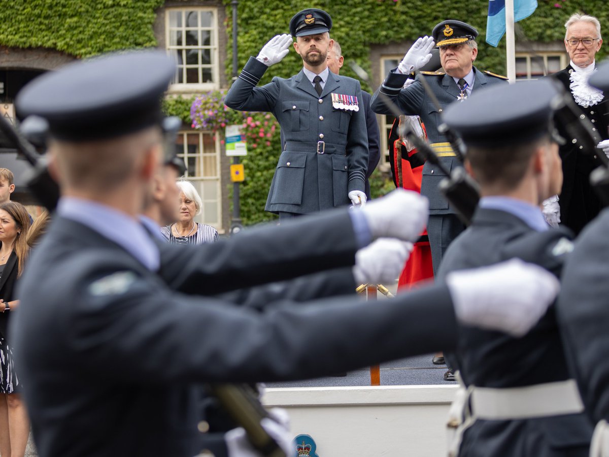 RAFHonington's tweet photo. Thank you to everyone who came and celebrated Battle of Britain Sunday at Bury St Edmunds yesterday The  Stn Cdr joined AVM TH David Murray DL alongside High Sheriff of Suffolk Mark Pendlington DL in taking the salute from the parade commanded by Squadron Leader Mccorkindale. https://t.co/NG8SLYH6uz