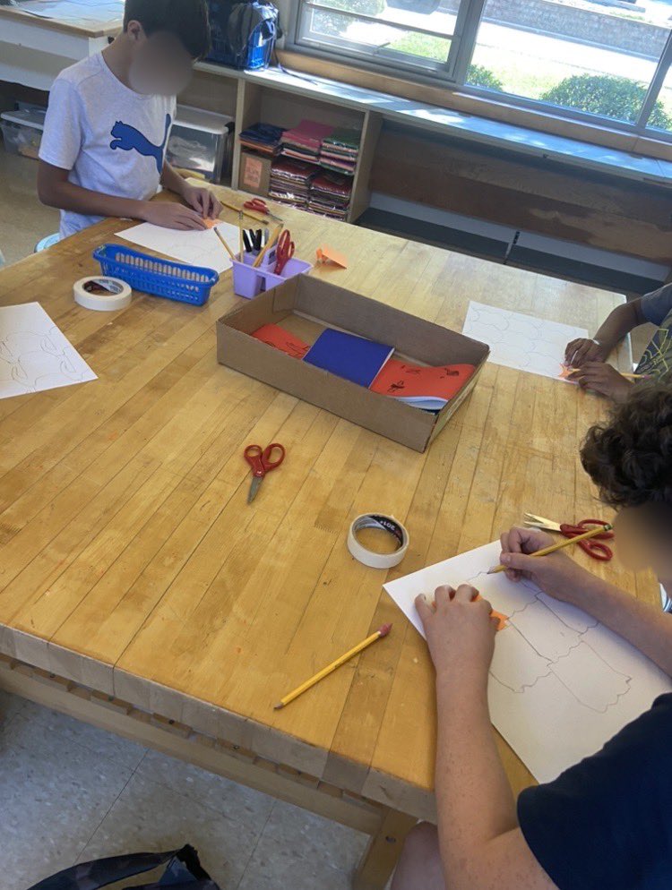 Blown away by these 8th grade tessellations! First each artist created a tile of an abstract shape. Next, they traced their shape, carefully making sure each tile fit. Last, the artists added details and color to complete their piece! #WeAreChappaqua #weare7b