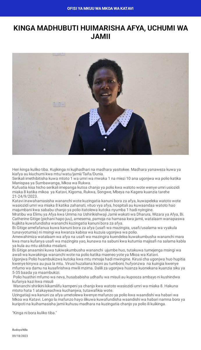 KAMPENI ya chanjo ya polio Katavi kuanzia 21-24/9/2023