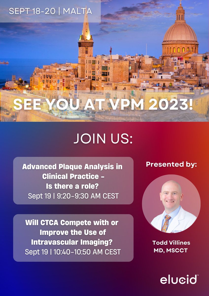 ElucidBio's tweet photo. Tune in TOMORROW (9:20 AM CEST) as @ToddVillinesMD joins an excellent group of presenters to discuss #yesCCT plaque characterization, followed by a second panel to discuss vulnerable plaque detection.

It's not too late to register: https://t.co/w2tNoSNmmG #plaqueanalysis https://t.co/evblV5rUJc