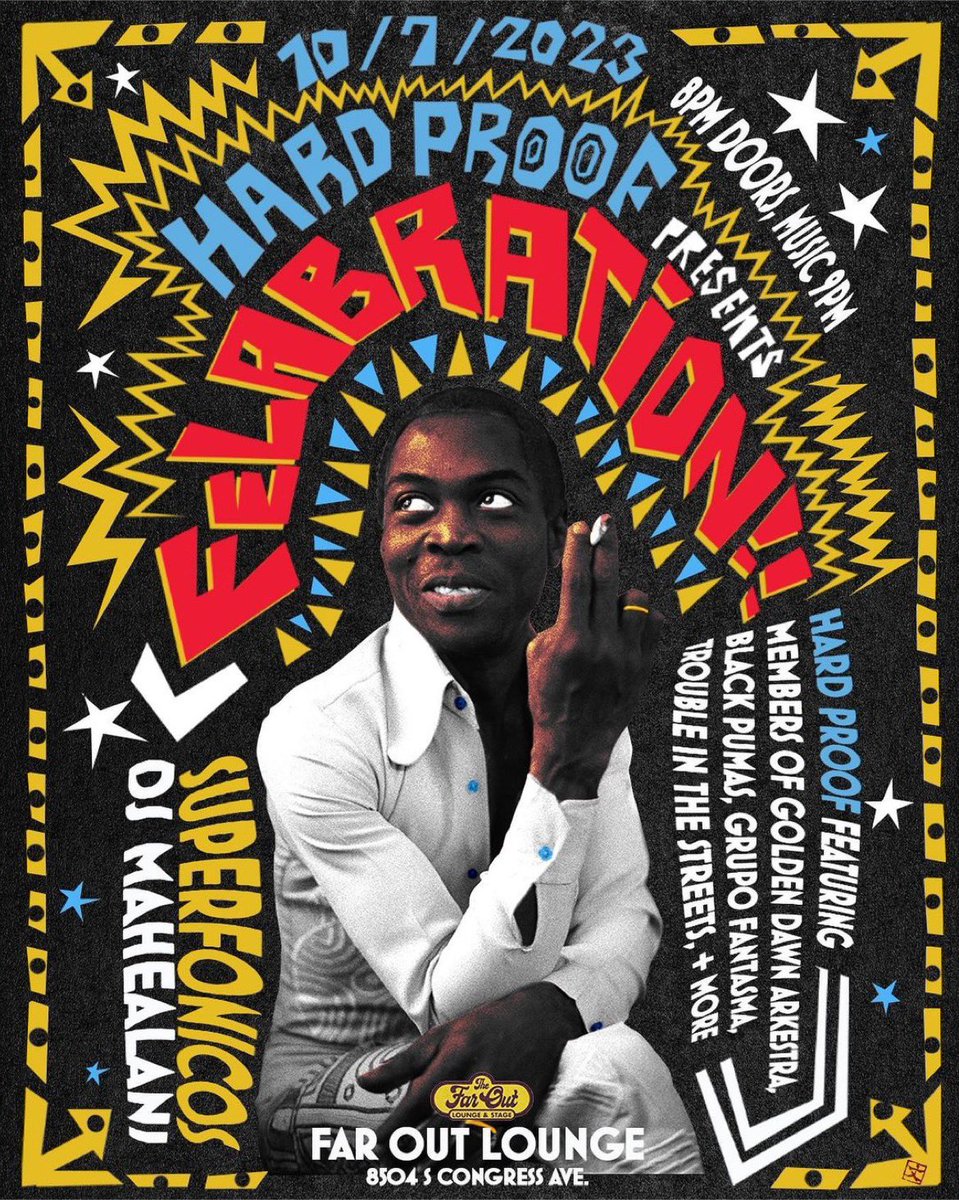 The Far Out Lounge (@thefaroutlounge) on Twitter photo Join us for the annual #Felabration! A tribute to Fela Kuti, featuring performances from Superfónicos and <a href="/HardProof/">Hard Proof</a> joined by <a href="/thelectricjoint/">KaluElectricJoint</a> and members of <a href="/goldendawnARK/">Golden Dawn Arkestra</a> <a href="/grupofantasma/">Grupo Fantasma</a> <a href="/BlackPumasMusic/">Black Pumas</a> and more 🔥🙌🔥 bit.ly/faroutxfela Join us for the annual #Felabration! A tribute to Fela Kuti, featuring performances from Superfónicos and <a href="/HardProof/">Hard Proof</a> joined by <a href="/thelectricjoint/">KaluElectricJoint</a> and members of <a href="/goldendawnARK/">Golden Dawn Arkestra</a> <a href="/grupofantasma/">Grupo Fantasma</a> <a href="/BlackPumasMusic/">Black Pumas</a> and more 🔥🙌🔥 bit.ly/faroutxfela