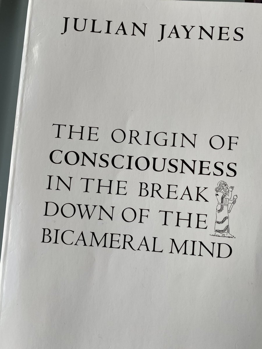 Mosquit0Hawk's tweet image. I just finished this dense but amazing book, The Origin of Consciousness in the Break Down of the Bicameral Mind by Julian Jaynes

It theorizes consciousness developed just 3000 years ago. 

The sprawling theory explains religion, schizophrenia, poetry, music and science