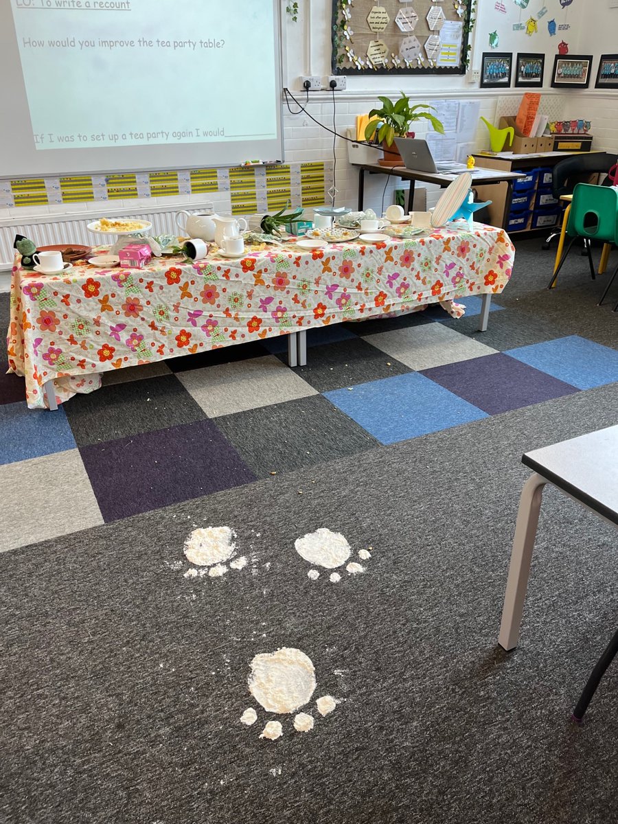.... but these are the scenes KS1 came back to after playtime.  What ever could have happened?!  The mystery is afoot...