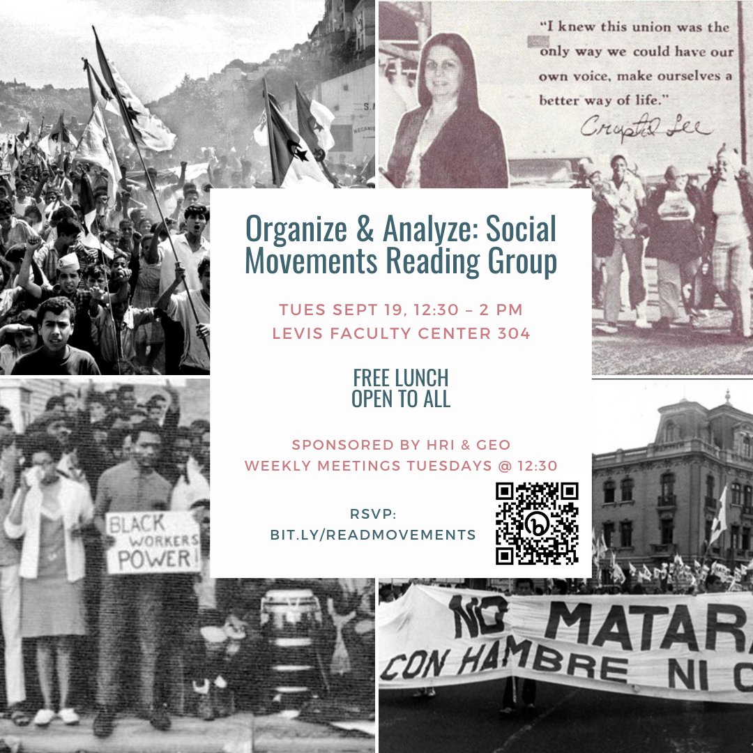 Join GEO &amp; HRI for a reading group to discuss works on global working class social movements. The first meeting will be TODAY at 12:30-2 PM in Levis Faculty Center 304. Open to all &amp; free lunch provided. More info/RSVP here: bit.ly/READMOVEMENTS