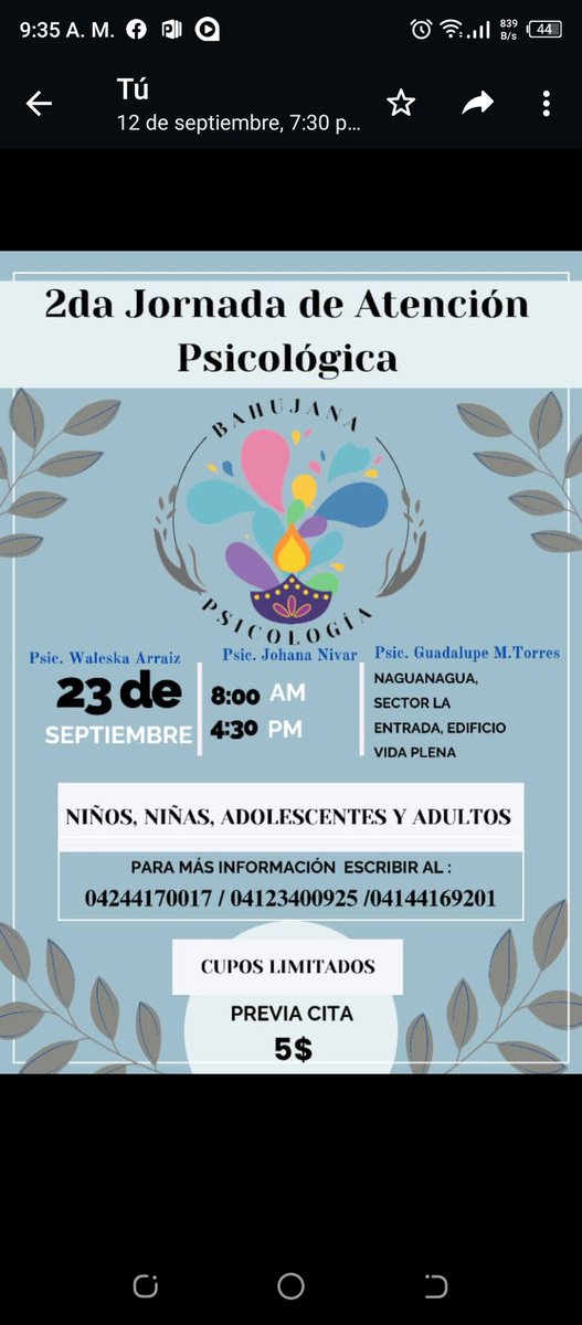 La #SaludMental es Importante.  Agenda tu cita.. #naguanagua #carabobo #psicología