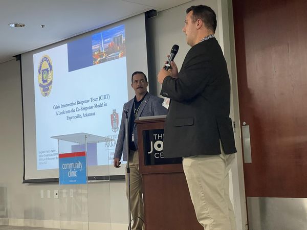 The FPD Crisis Intervention Response Team presented at the NWA LE Summit hosted by the Community Clinic. Sgt. Hanby and SSA Greathouse joined Law Enforcement community resources and healthcare providers to discuss response to opioid use, overdose, and pathways to treatment.