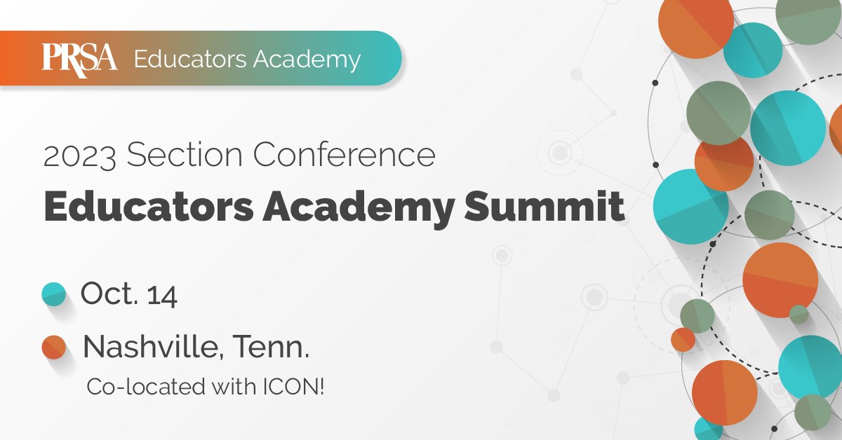 PRSA's tweet photo. π₯ Get ahead in the PR game! Join us at the #Educatorsacademy conference where experts from academia and the industry spill the beans on the latest PR trends. Uncover the keys to success, from #DEI to AI and more. Don't miss out β secure your spot now! https://t.co/Fgy8VAGIz5 https://t.co/I39JZAfi6j