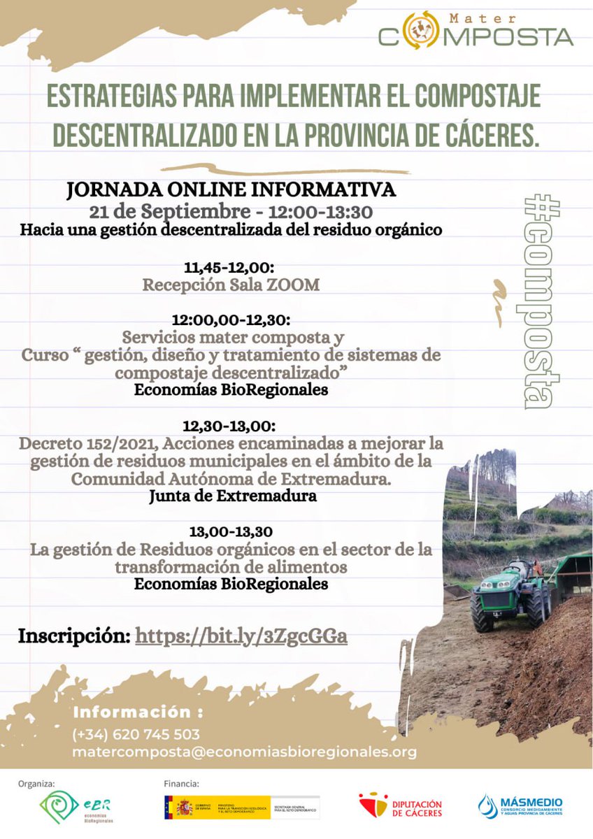 Eco_BioReg's tweet photo. Quieres llevar tu Ayto. a un futuro más verde?♻️💚Este jueves 21 SEPT participa en la Jornada Informativa Online sobre gestión de residuos orgánicos municipales🍂🌱 Conocerás #MaterComposta y resolveremos dudas sobre el Decreto 152/2021 en #Extremadura!
👉 https://t.co/C6jNzl0ajy https://t.co/tBWQhIj9No