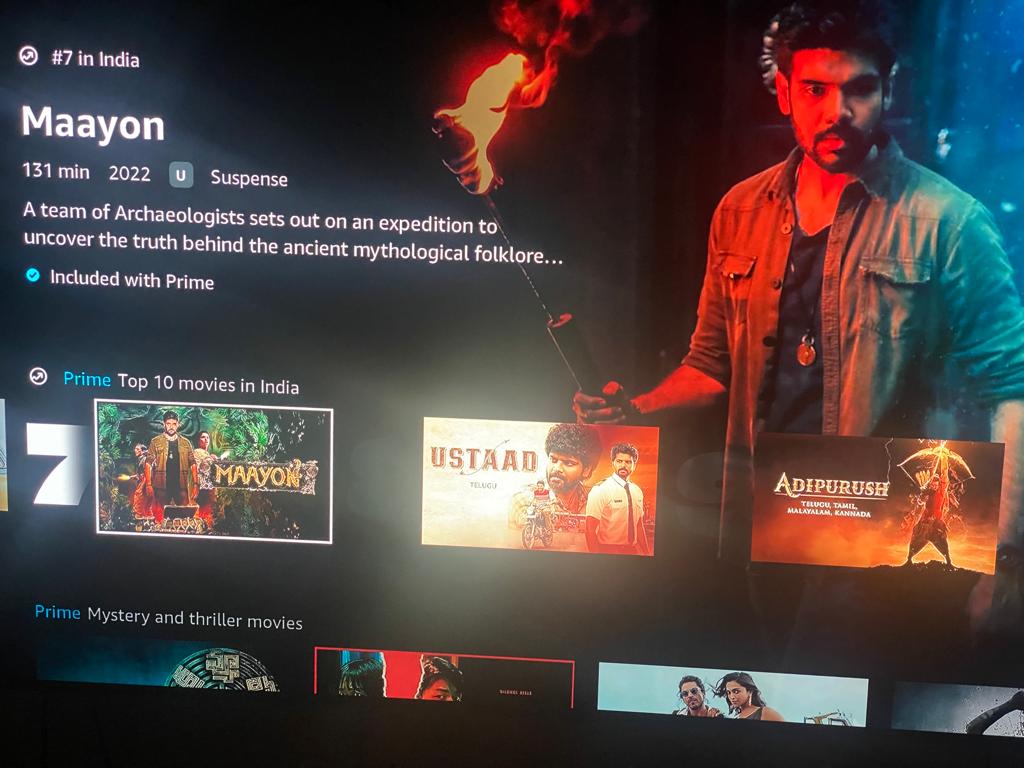 Experience the sheer excitement of #Maayon, now blazing its way into the #Top10 #movies in India on @PrimeVideo! Watch this blockbuster #thriller now! 🌟🍿 primevideo.com/region/eu/deta… @ManickamMozhi @Sibi_Sathyaraj @ilaiyaraaja @proyuvraaj