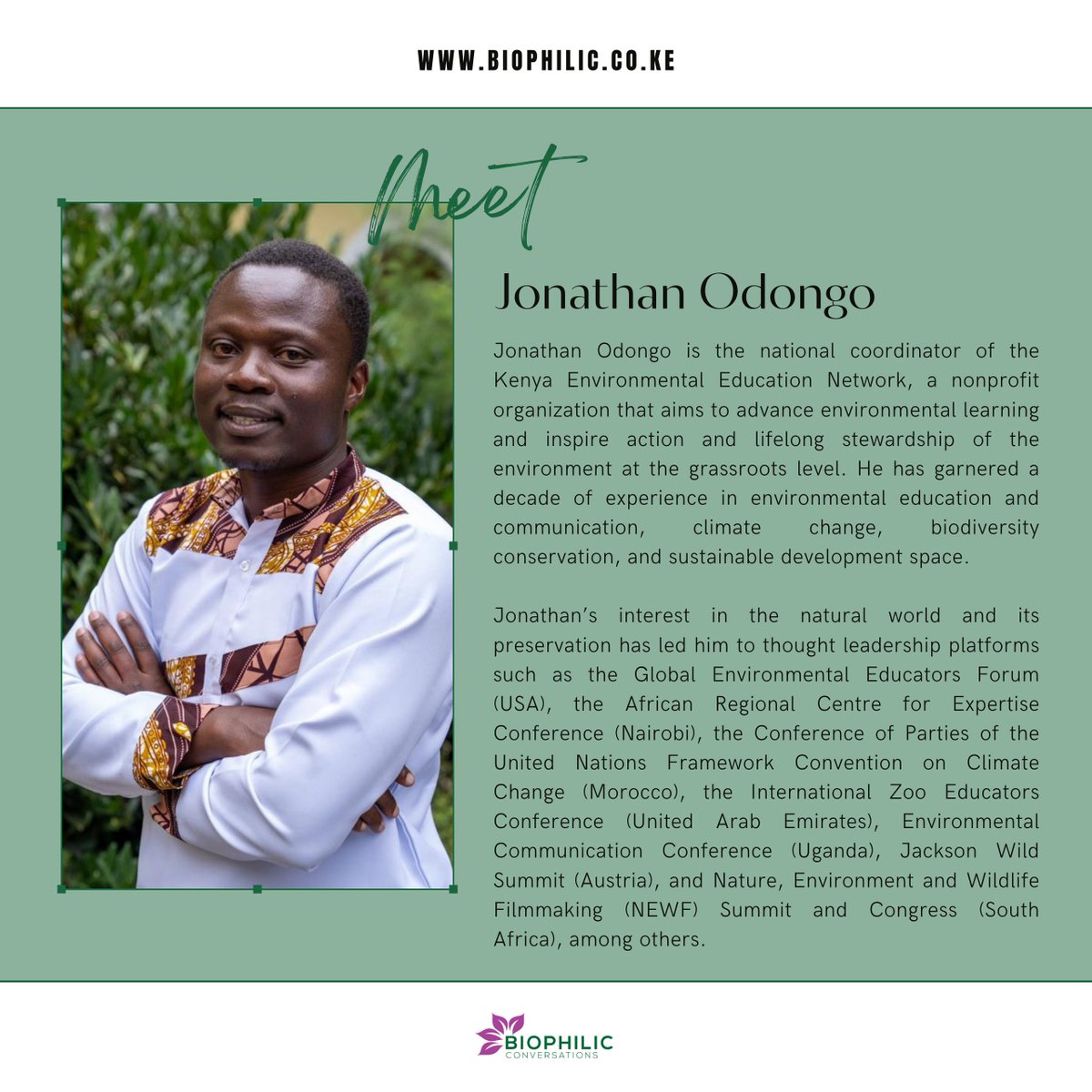 BiophilicKE's tweet photo. 📣Introducing the Speakers!

Get ready to meet the trailblazers for tomorrow's #MenInConservation #BiophilicSpace. Join us and hear from @RioWildPhotos, @JonathanOdongo &amp; @OjukaVincent. 

📅 19 September
🕒 8:00 PM
📍X Space - https://t.co/uMjzGK3bul
✨Moderator @TobiasOdhacha https://t.co/HArKhEP5a9