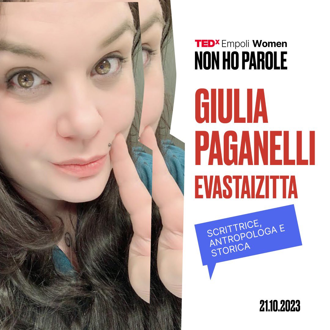 TEDxEmpoli's tweet photo. Speaker #TEDxEmpoliWomen 🚨
❌Giulia Paganelli❌
@ZittaEva 
Scrittrice, antropologa e storica, Giulia si occupa di tutto ciò che riguarda il Corpo, le pratiche discorsive e le dinamiche cognitive che ne derivano.

#tedxempoli #nonhoparole https://t.co/ZhsPgzkUaR