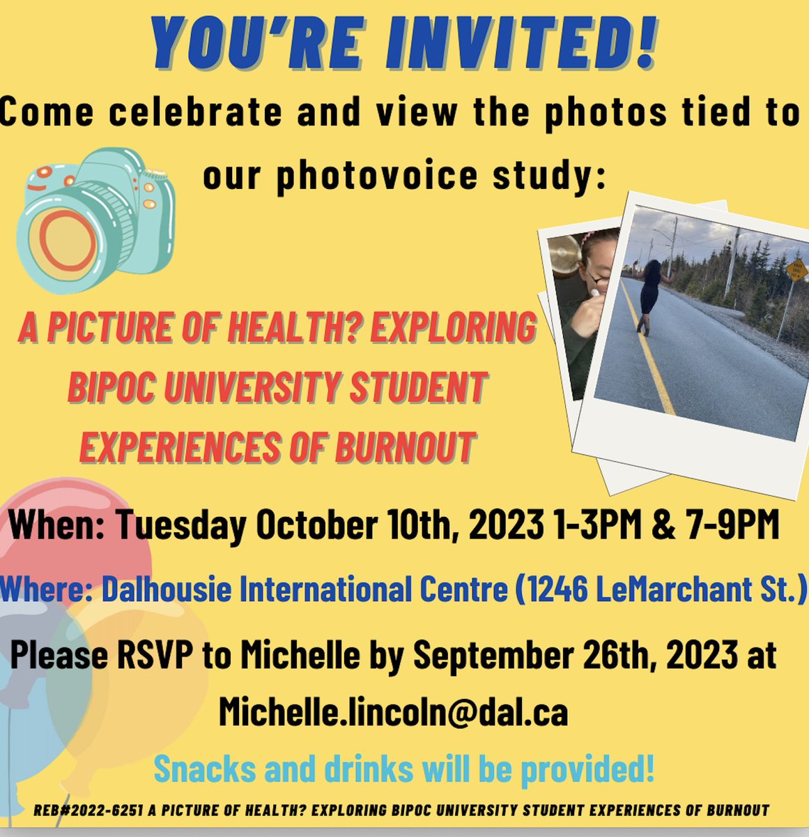 Valuable upcoming celebratory event on a research study that used photo voice to explore BIPOC university student experiences of burnout @DalHealth  @PCANAD_APIIOA @nshealth @barb_hinch @BlackFemRN @DamilolaIduye @Karencurry09 @DalNursing