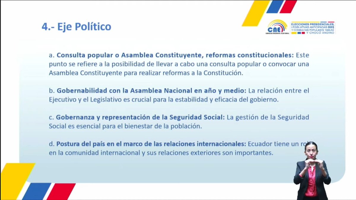 Estos son los 4 ejes temáticos, presentados por el Comité Nacional de Debates, para #EcuadorDebate2023 segunda vuelta, que se realizará el próximo 1 de octubre a las 19h00 👇