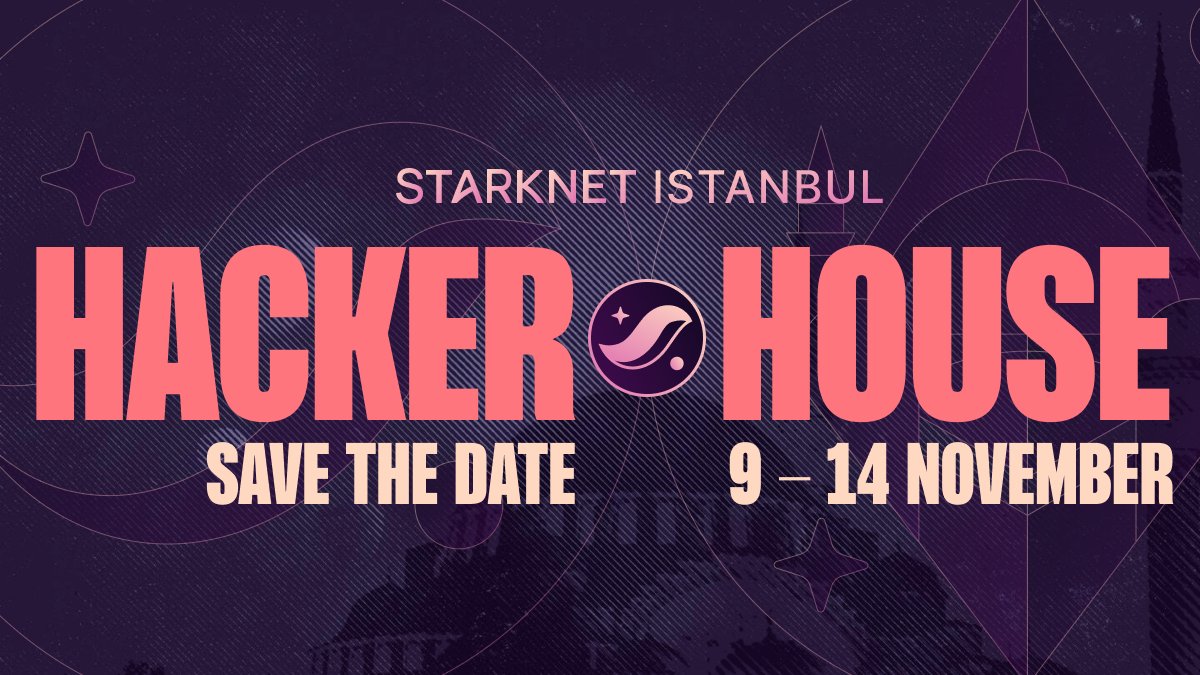 StarknetFndn's tweet photo. 🏨 It wouldn't be @StarknetCC without a @Starknet Hacker House!

We're thrilled to announce that we will be hosting a Hacker House in Istanbul from November 9th to 14th!

Applications are now open!  Find more information below ⬇️ https://t.co/d4kybOQ5Yb