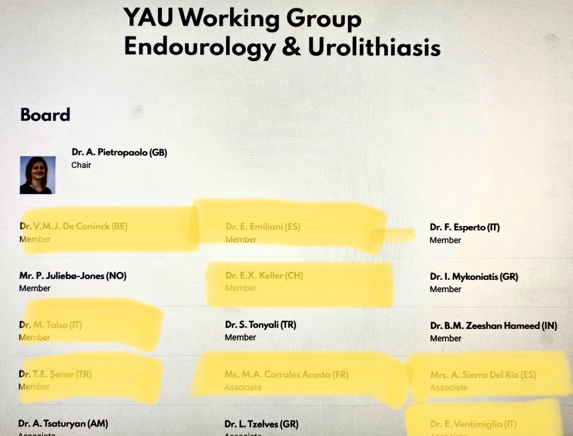 BN110: I’m so happy &honored that 8 of my fellows are Member of the YAU Working Group “Endourology &Urolithiasis”, so 50%. They were all fantastic Fellows & they will all be “key persons” in the “Endo-World” in the very near Future. Congrats to all of you. So proud of you!