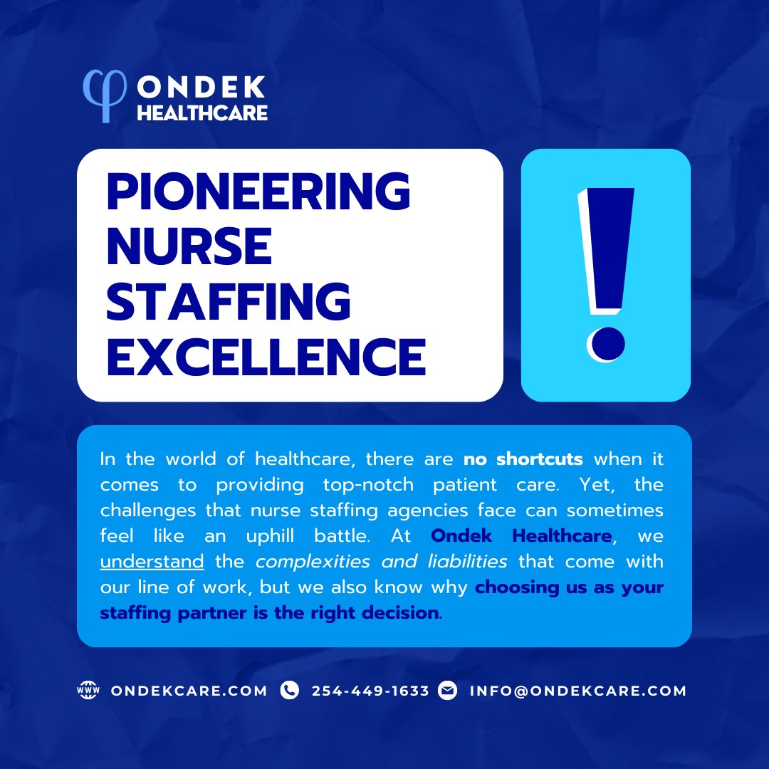 Ondek Healthcare: Your Trusted Partner in Nurse Staffing 👩‍⚕️🩺💉

#OndekHealthcare #healthcarestaffing #solutions #hospitals #Clinicaldirector #administrators #nurses #nursinghome #recruiting #clinicians #ondekcare