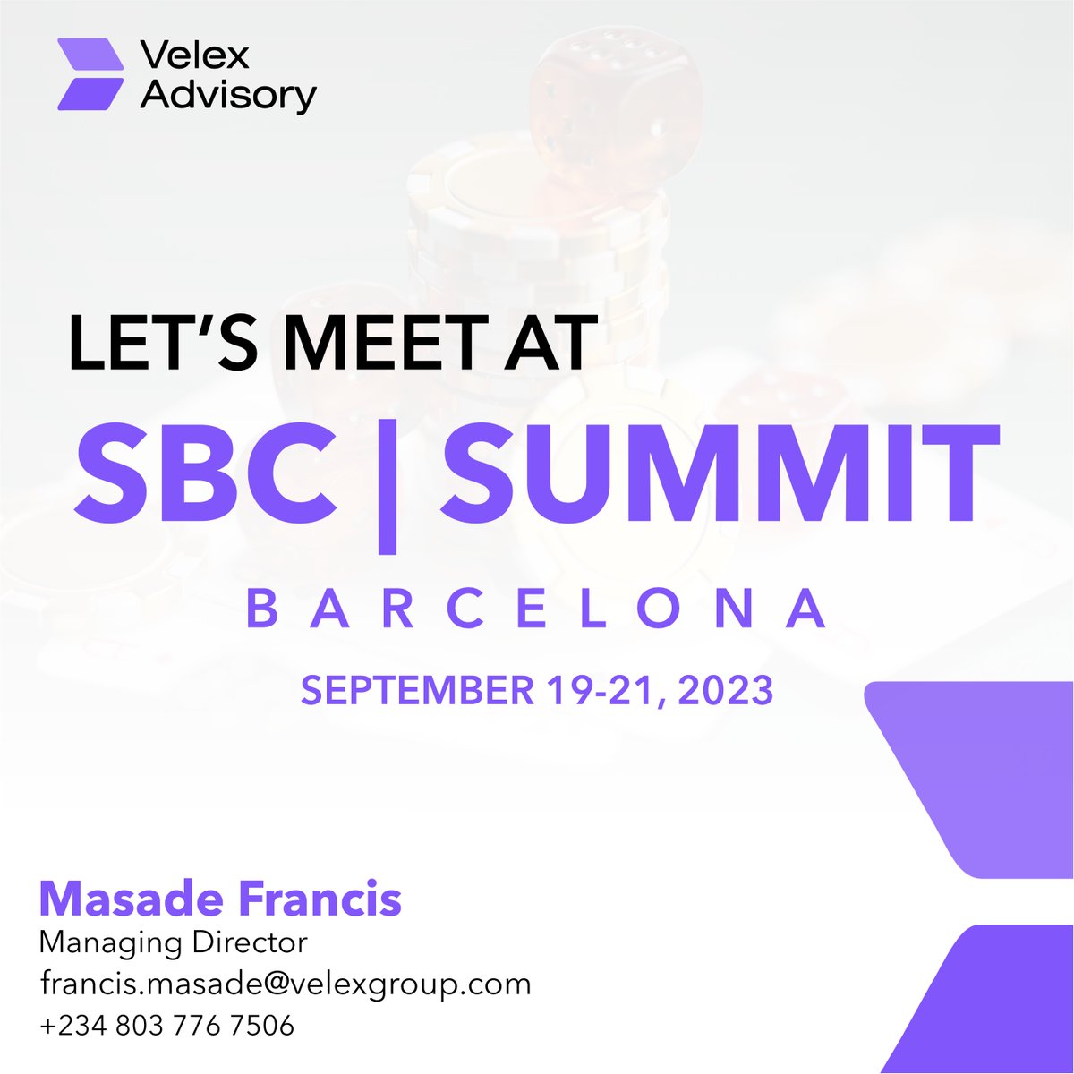 Join us at the SBC Summit on September 19 - 21 , 2023.

.

Please contact us to schedule a meeting.

.

.

.

.

#sbcsummitbarcelona #sbcbarcelona #sbc2023 #sbcsummit #sportsbetting #gaming  #casino