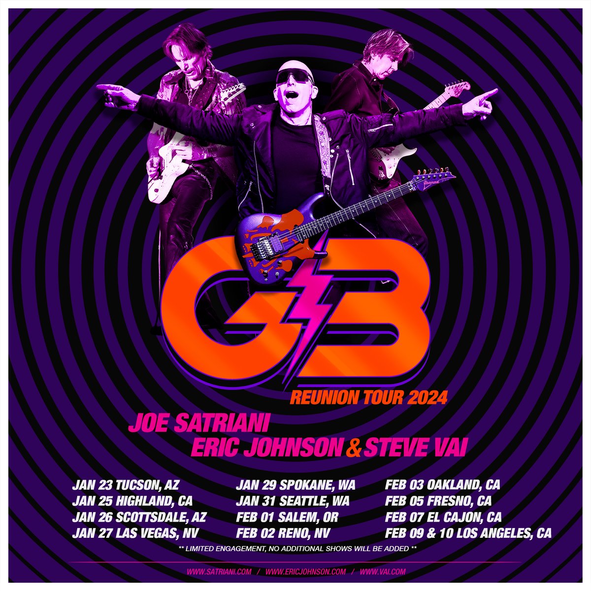 Hey folks, our G3 Reunion Tour is on sale now! We aren’t announcing any more dates for this run, so get your tickets and come celebrate G3 with us! g3tour.com