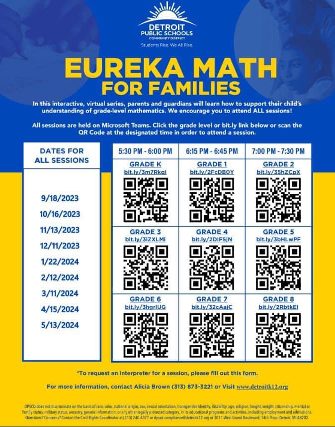 Detroitk12's tweet photo. Hey Families! 👋🏾

Need help with your student’s math? Join us for one of our monthly interactive virtual sessions below:

Our first sessions begin today! https://t.co/M6cZ9VvUYt