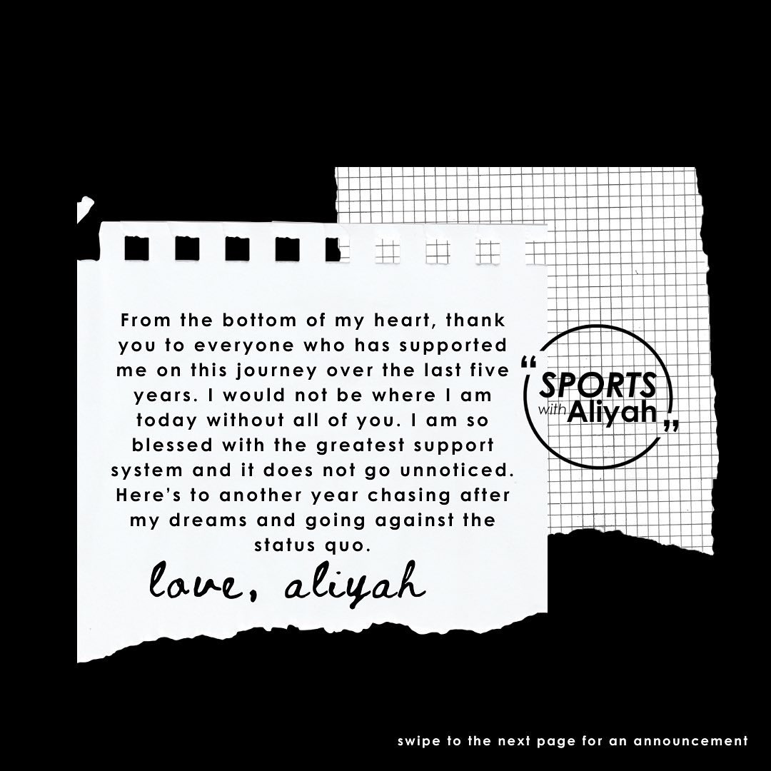 AliyahFun's tweet photo. Five years ago I made the life-changing decision to start Sports with Aliyah.

Thank you, thank you, THANK YOU to everyone who has supported me on this journey.  All the love. 🤍🖤 https://t.co/eACQ38acmq