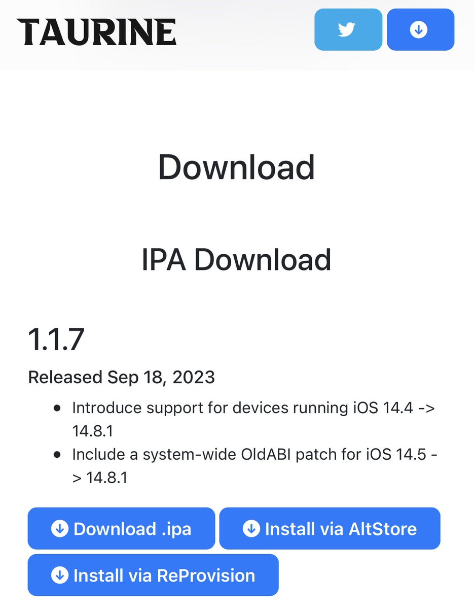 DUpk3's tweet photo. https://t.co/tpsbgs3DTG
1.1.7
Released Sep 18, 2023
•Introduce support for devices running iOS 14.4 -> 14.8.1
•Include a system-wide OldABI patch for iOS 14.5 -> 14.8.1 https://t.co/w0XCiprwYz