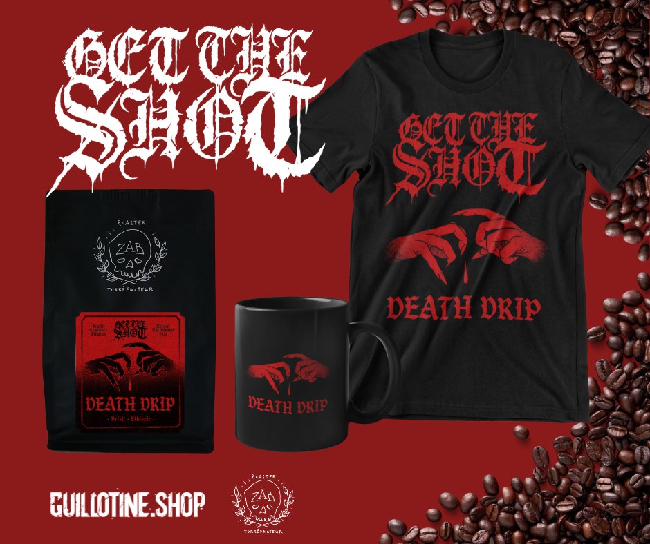 The best brew from the deepest depth of hell 🔥 Zab Cafe 'Death Drip' coffee beans available now along with merch and mug. Very limited quantities so pick it up from our store while they last! 👉 bit.ly/GTSguillotine