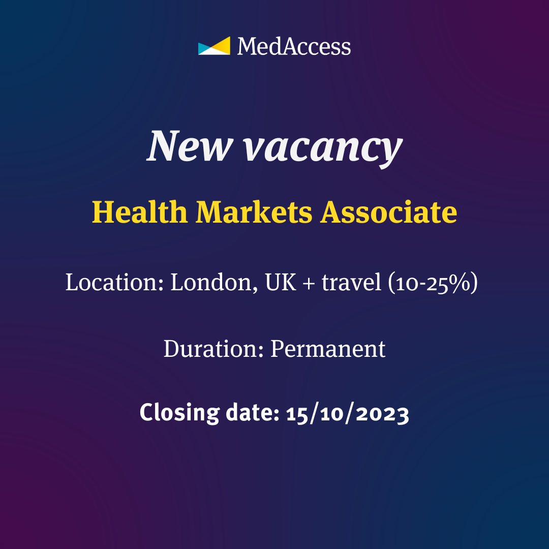 🚨 New vacancy: Health Markets Associate 🚨

You will play a vital role in scoping, executing, and implementing deals that will position MedAccess for significant long-term impact in global health.

Closing date: 15 October 2023

#Jobs #Vacancy #Hiring

medaccess.org/careers/