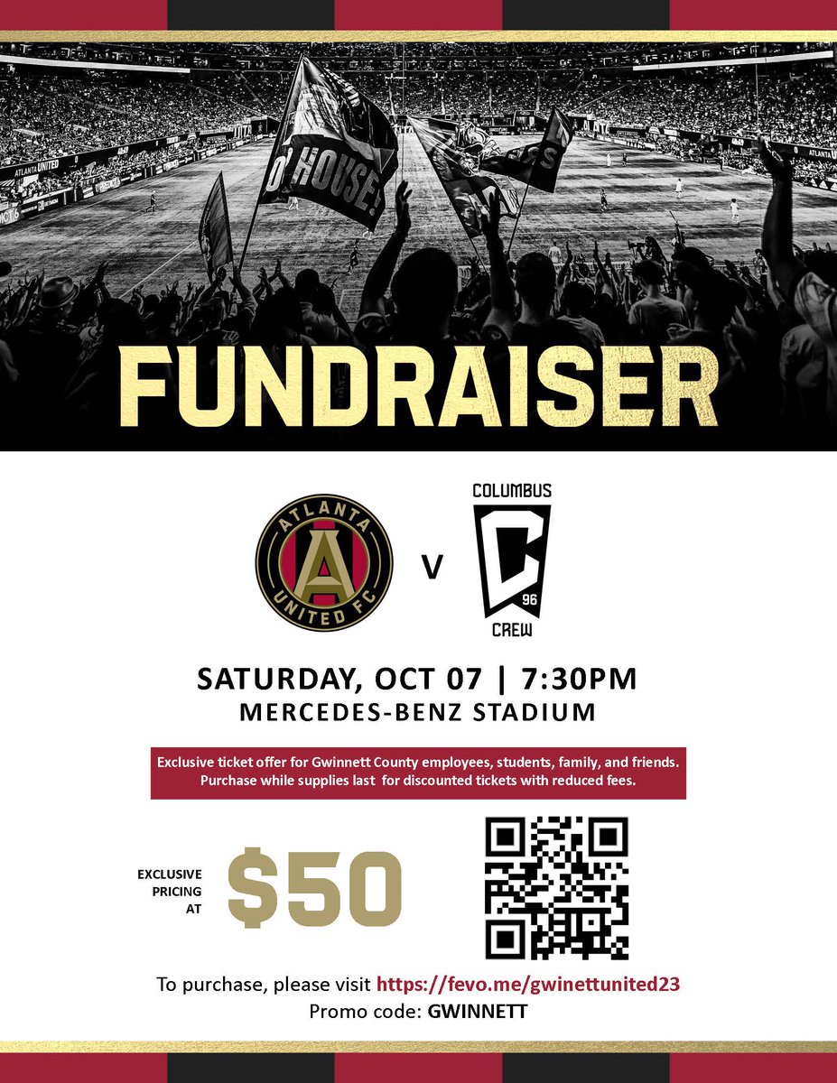 ⭐️You can't miss ATL United's FINALE GAME before the MLS Playoffs!⚽️ Use the link and promo code below for the GCPS discount ⬇️

fevo.me/gwinettunited23
Promo code: GWINNETT