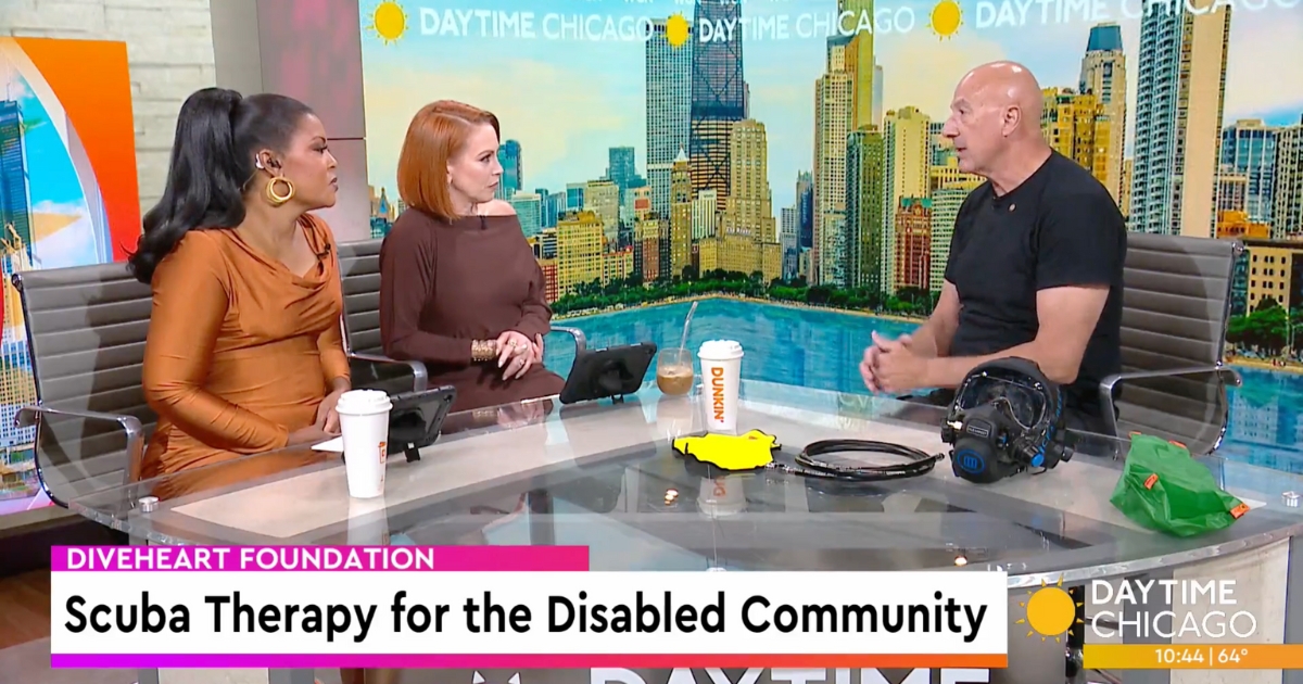 Diveheart was featured on WGN Daytime Chicago! Jim discussed scuba diving for persons with disabilities and showed some of the adapted scuba gear. Watch now! loom.ly/HcJ4U_E #daytimechicago #wgn #morningtv #scubadiving #disabilityinclusion #nonprofit