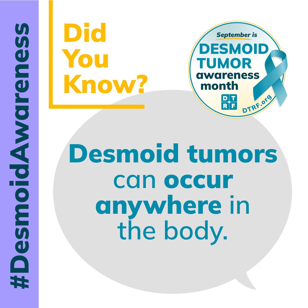 #DesmoidFact: Desmoid tumors can occur anywhere in the body. Visit DTRF.org/awareness for more ways to spread #DesmoidAwareness.

#DTAM #DesmoidTumors #desmoidresearch #fibromatosis #aggressivefibromatosis #familialadenomatouspolyposis #raredisease #RFA23