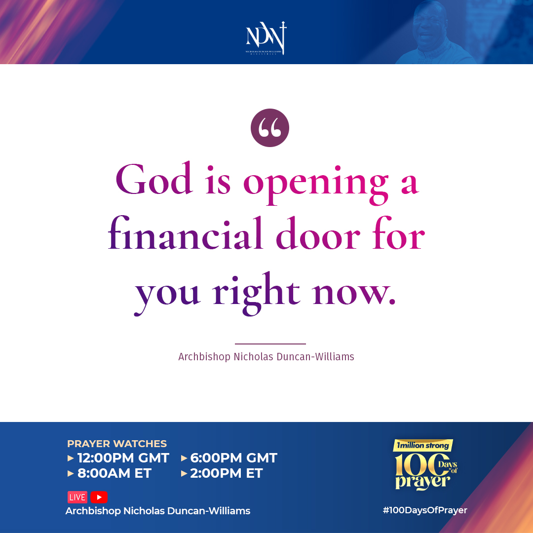 ArchbishopNick's tweet photo. God is opening a financial door for you right now. Are you ready to step into your breakthrough?
Sign up for the 100 Days of Prayer Challenge and experience the supernatural: https://t.co/siJQfpev1x
#100DaysOfPrayer
#1MillionStrong https://t.co/XAZ3tqrqgG