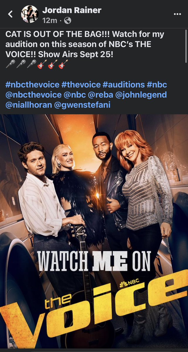 Well, I’m finally able to tell our fun news! Our oldest kiddo Jordan Rainer will be on The Voice this fall on NBC! Season premiere is next Monday, September 25! Oh, &amp; Jeff &amp; I will also be on there as we went to Hollywood to be part of her audition day! Set your DVR’s! Eeeek!