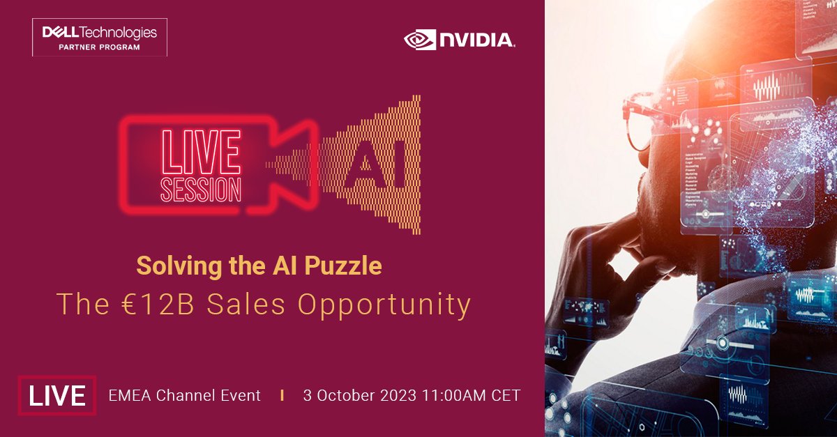 Join us for our LIVE AI event, discover how to take full advantage of the €12B AI infrastructure opportunity in the next 2 yrs. 

Register now ➡️ dell.to/3L8HEu9

#GenerativeAI #ConversationalAI #ComputerVision #LiveEvent #DellTechnologies #NVIDIA #IWork4Dell