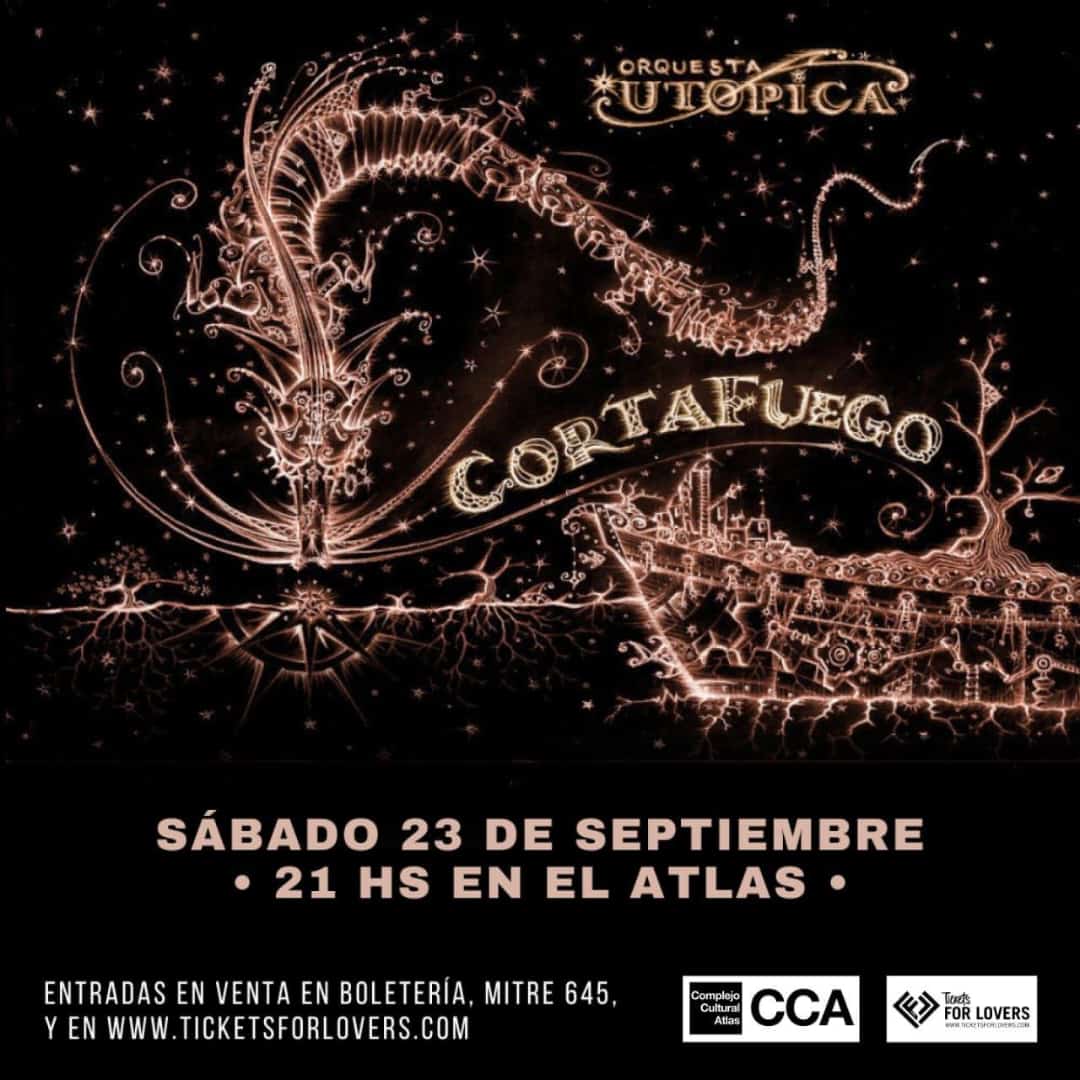 Orquesta Utópica continúa presentando Cortafuego🔥
🔸 Sábado 23 de septiembre a las 21 hs. en el <a href="/CCAtlas/">CCA</a>
🔸Anticipadas en venta en la boletería del Atlas (Mitre 645) y a través de: ticketsforlovers.com/eventos/orques…

#tango #musicaenvivo #Musica #rosariociudad #tangonuevo #rosario