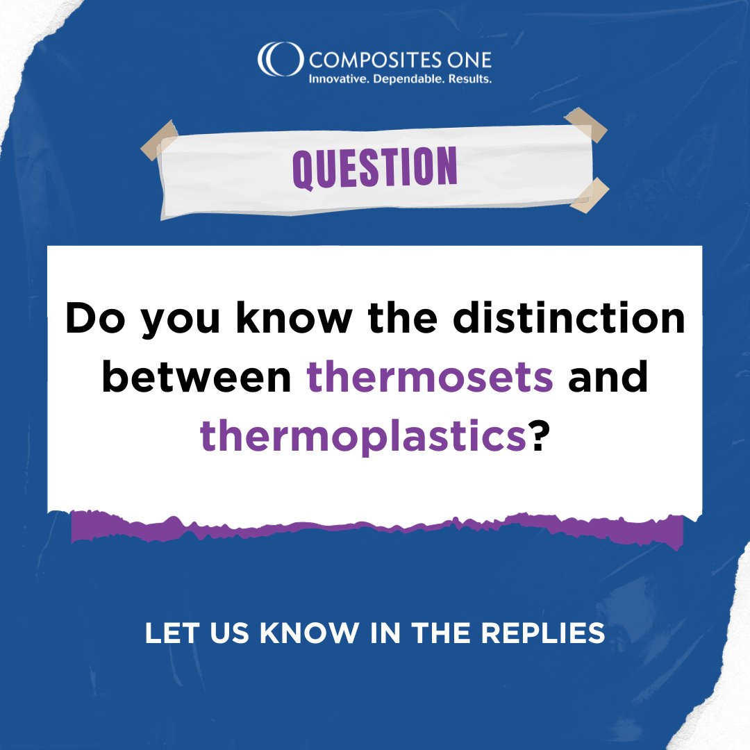compositesone's tweet photo. Do you know the distinction between thermosets and thermoplastics? They behave differently when heat is applied to it. Learn more about thermoset and thermoplastics and their varying applications here: https://t.co/AaukFPvF3s
#CompositesOne #Innovation #thermoplastics https://t.co/QuUEDJHECI