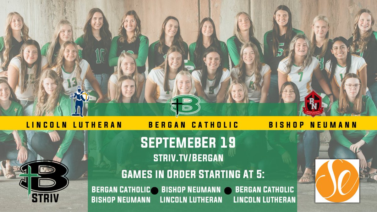 Back at home for @berganvball! <a href="/BNCavsVball/">Bishop Neumann Volleyball</a> and <a href="/LL_Warriors_VB/">Lincoln Lutheran Volleyball</a> come to Gary D. Schmidt Gymnasium on 9/19 for a triangular. Thanks to our featured sponsor <a href="/SkinEnvyDermat1/">Skin Envy Dermatology</a> <a href="/bergancatholic/">Bergan Catholic School</a> @bergansports #knightpride #strivschools <a href="/strivsports/">Striv Sports</a> Catch it on Striv.tv/bergan