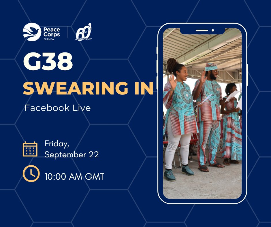 Excellentes nouvelles !

Rejoignez-nous pour célébrer la cérémonie de prestation de serment de 9 dévoués volontaires du secteur de l'éducation.

Unissons-nous pour soutenir leur engagement en faveur d'un changement positif au sein des communautés guinéennes.

#PeaceCorps