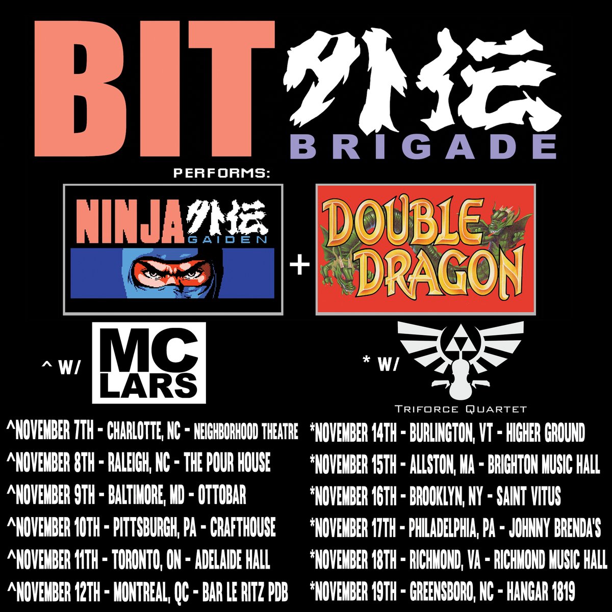 MC Lars (@mclars) on Twitter photo I'll be on tour with <a href="/bit_brigade/">Bit Brigade</a> for a few shows in November! They'll be performing the music from Ninja Gaiden and Double Dragon, while I'll be rapping about robots and dead 19th century gothic writers.
Tickets: nerdcoretour.com
10/29 - St. Louis, MO (one off with I'll be on tour with <a href="/bit_brigade/">Bit Brigade</a> for a few shows in November! They'll be performing the music from Ninja Gaiden and Double Dragon, while I'll be rapping about robots and dead 19th century gothic writers.
Tickets: nerdcoretour.com
10/29 - St. Louis, MO (one off with