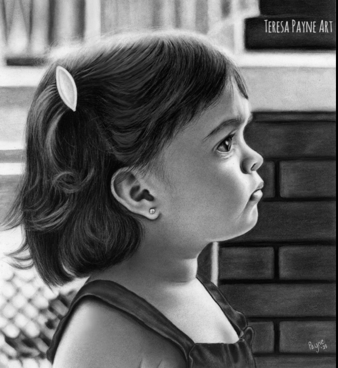 Every so often I like to redo a drawing I've done in the past. I drew this one of my niece back in 2020 (left). I finished the one on the right a few weeks ago. It's always helpful to see the progress you've made. Drawn with charcoal 11.5 X 12.5 TeresaPayneArt.com