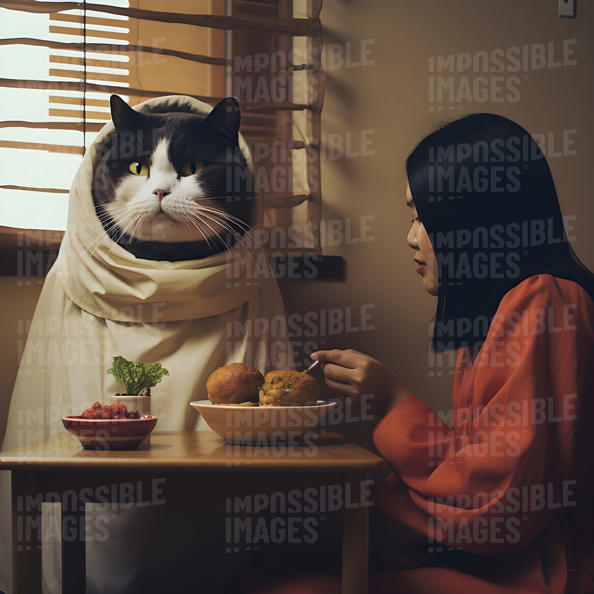 Dinner with a giant cat

—

#impossibleimages #impossible_img #impossibleai #aiart #ai #midjourney #midjourneyart  #aiphotography #photography #cat #giantcat #dumplings #dinner #food #kitten #cute #kitty #lifestyle