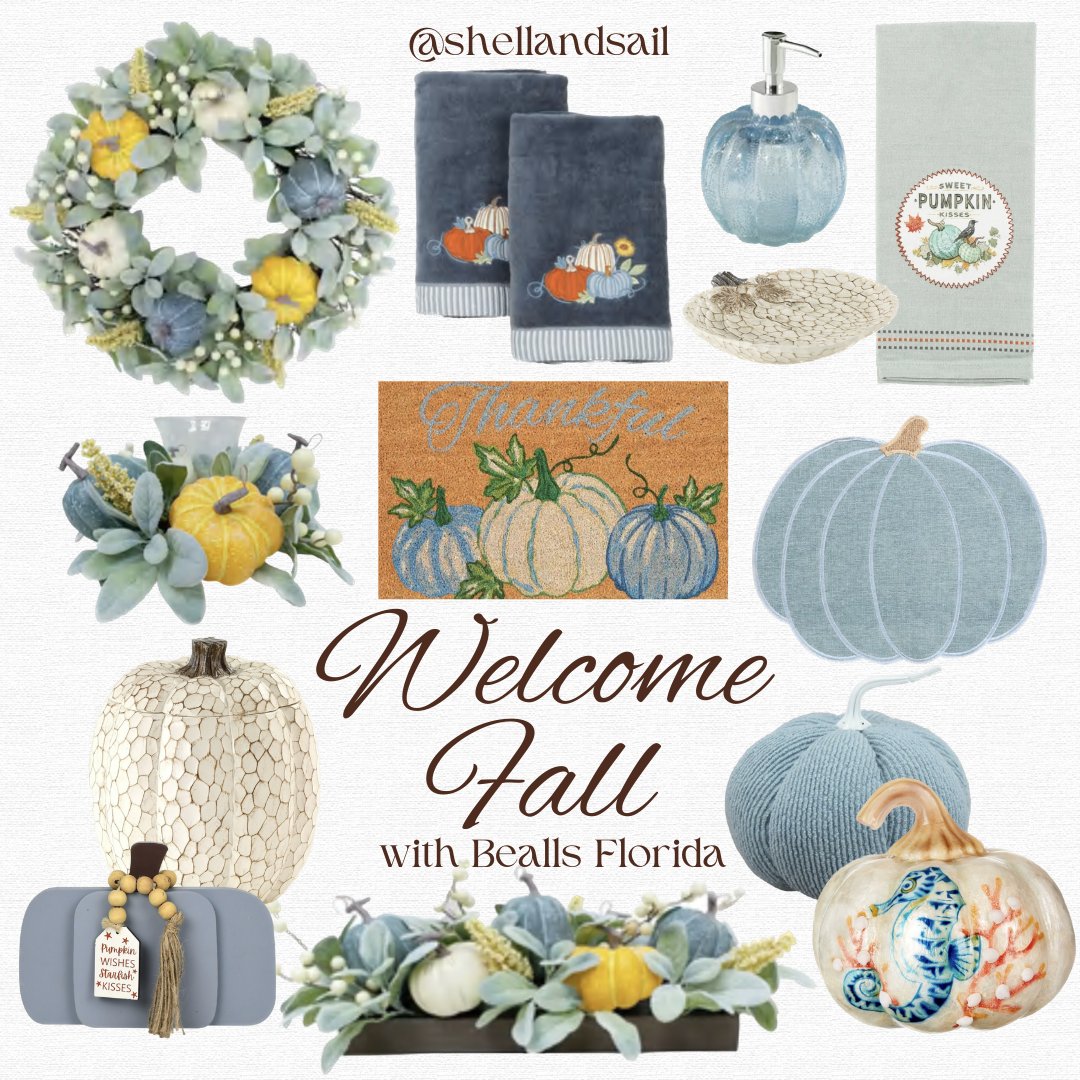 Is your #coastalhome or #beachhouse ready for fall? Add instant #coastalstyle to your home with these #fallfinds at #BeallsFlorida in #coastal blues  and whites with just a hint of orange. Shopping links on our website.