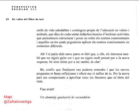 Zafrainvestiga's tweet photo. Aquesta #reflexió de @lluismora m'ha fet recordar el monogràfic 302 de l'any 2006 de la revista #PerspectivaEscolar @RosaSensat dedicat a "Ús i abús del #llibredetext" on vàrem escriure com a grup de treball #ScientiaOmnibus, l'article "Carta a un llibre (de text) de ciències"🧵 https://t.co/p7nxyHQqOT